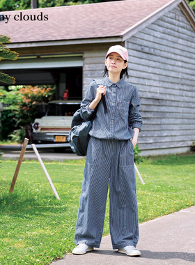 秋季新品 桑妮库拉/Sunny clouds 纯棉薄牛仔条纹衬衫日系外套女