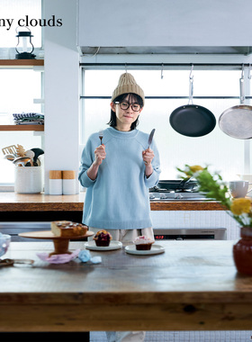 冬季新品 桑妮库拉/Sunny clouds纯棉半高领插肩针织衫蓝色毛衣女