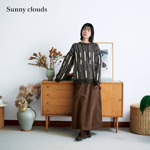 Sunny 桑妮库拉 clouds植物图案毛衣宽松撞色套头毛线衣 新品 冬季