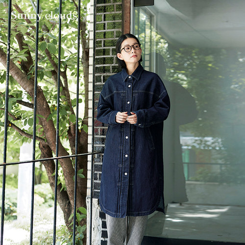 牛仔蓝长款外套宽松百搭风衣