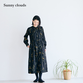 新品 式 桑妮库拉 clouds 秋季 纯棉花朵印花衬衫 Sunny 女式 连衣裙