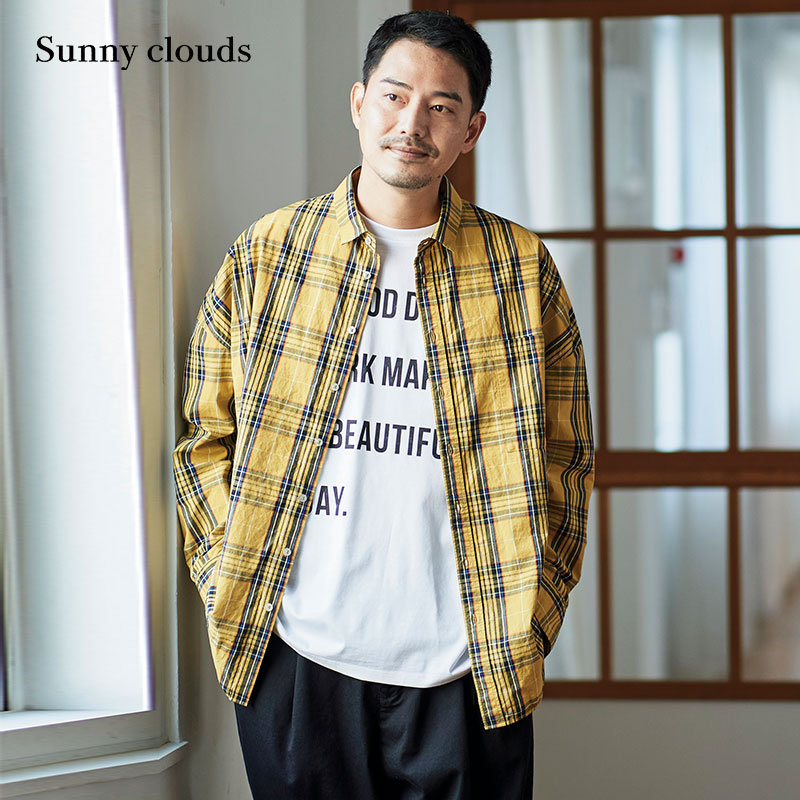 Sunnyclouds男式纯棉格子衬衫