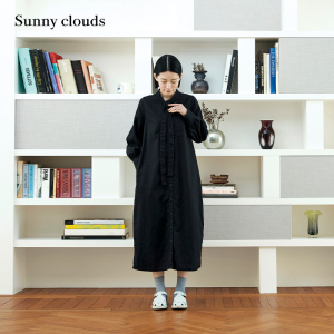 桑妮库拉/Sunny clouds 女式棉麻领带结衬衫裙连衣裙