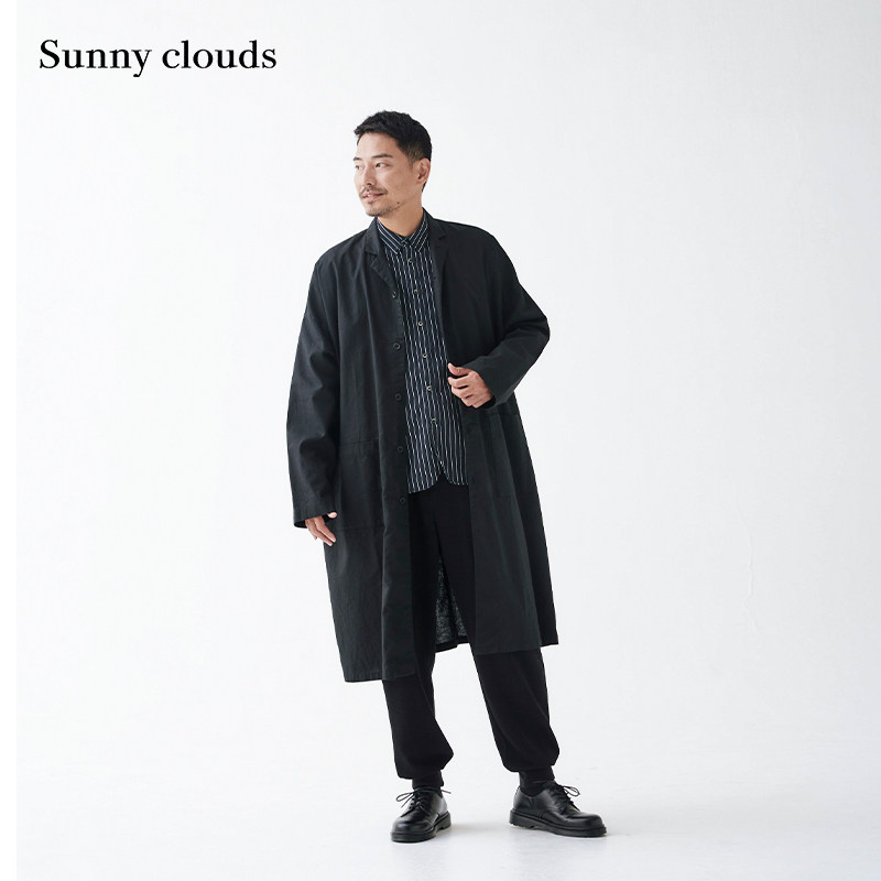 桑妮库拉/Sunny clouds 男式棉麻落肩中长款风衣外套