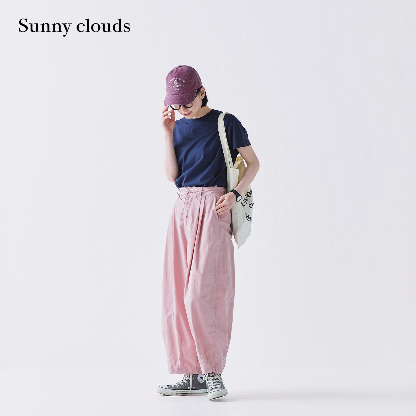 夏季新品 桑妮库拉/Sunny clouds 女式棉混宽松九分气球裤（粉） - 实物图