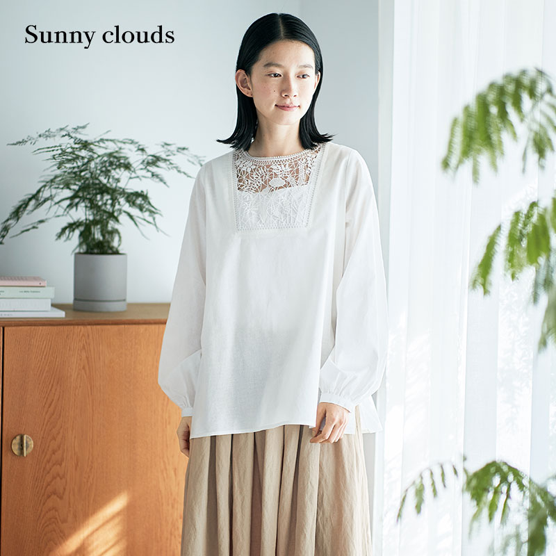 Sunnyclouds女式棉混蕾丝罩衫