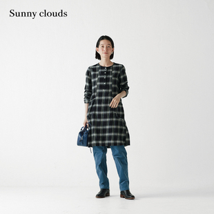桑妮库拉/Sunny clouds纯棉格子衬衫裙口袋上衣经典百搭