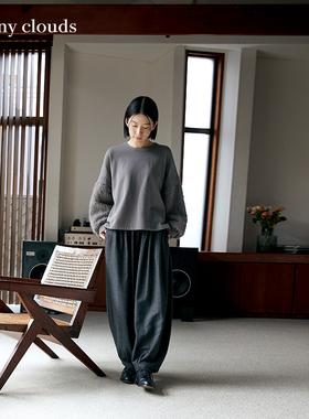 桑妮库拉/Sunny clouds 纯棉落肩仿皮毛袖卫衣灰色上衣