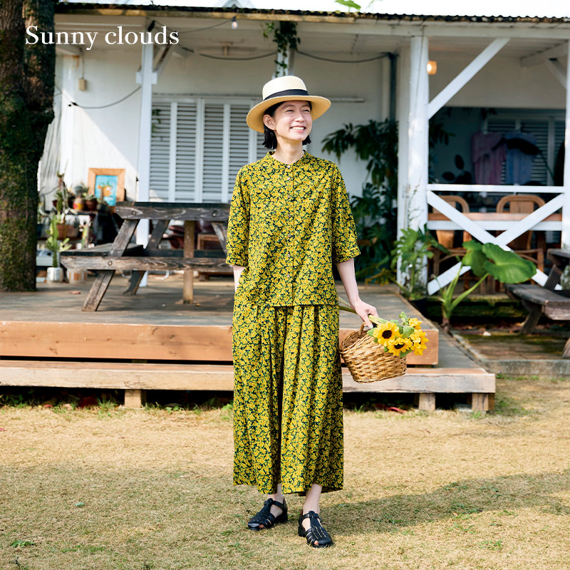 夏季向日葵印花短袖衬衫