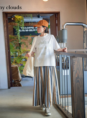 夏季新品 桑妮库拉/Sunny clouds 纯棉烫金英文印花T恤白色短袖女