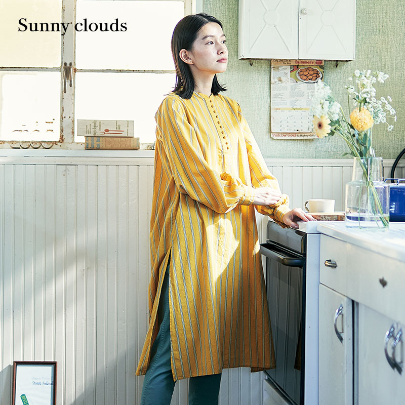 Sunny clouds Shuttle Notes日本面料 女式纯棉长款条纹衬衫 女装/女士精品 衬衫 原图主图