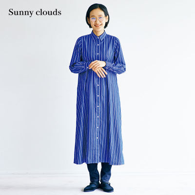 Sunny clouds Shuttle Notes日本面料 女式纯棉条纹连衣裙