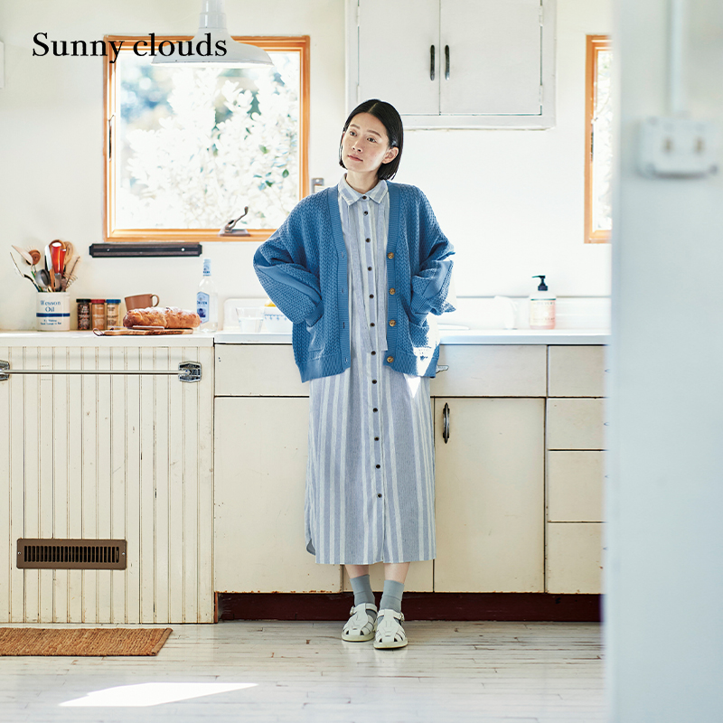 早春蓝色开衫外套纯棉外套