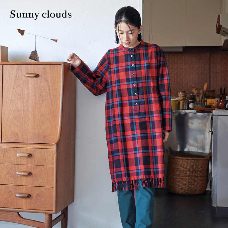 女式纯棉格子流苏衬衫裙简洁舒适