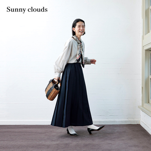 新品 不对称百褶半身裙 clouds 女式 Sunny 藏蓝 春季 桑妮库拉