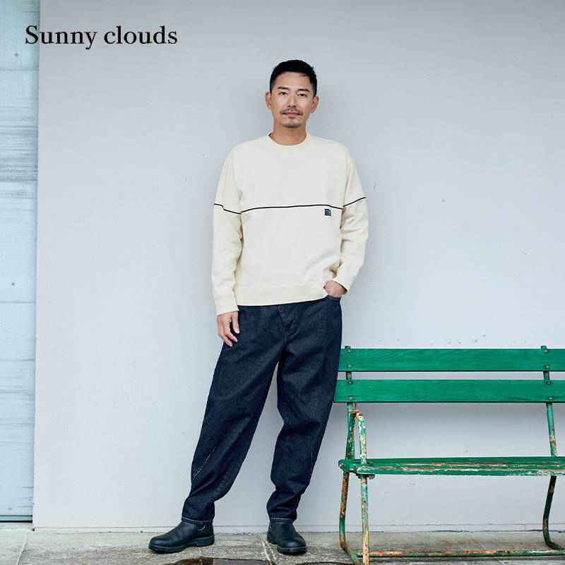 桑妮库拉/Sunny clouds男式纯棉落肩卫衣（白）套头上衣