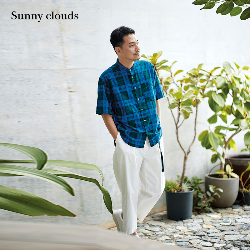 一等品蓝绿格子衬衫宽松短袖