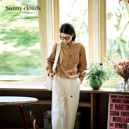 秋季新品 桑妮库拉/Sunny clouds女式纯棉斜纹工装风衬衫日系复古