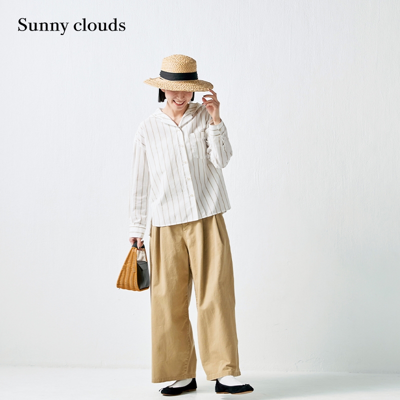 女式纯棉连帽落肩条纹衬衫