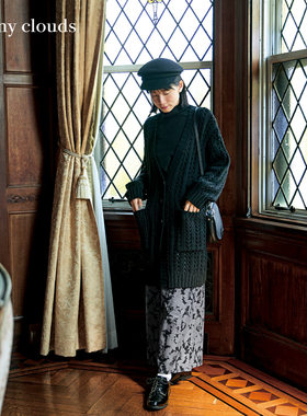 冬季新品 桑妮库拉/Sunny clouds 女式V领镂空条纹中长款羊毛开衫