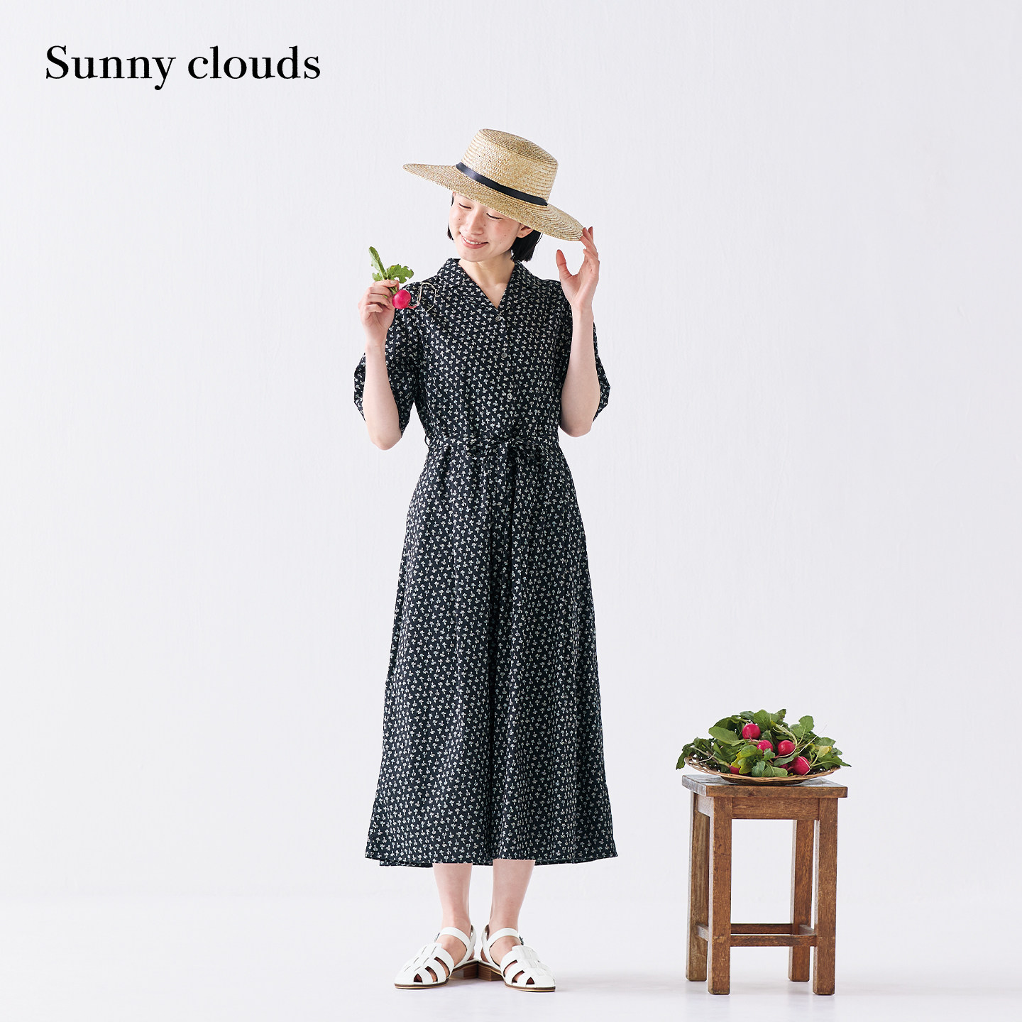 夏季新品 桑妮库拉/Sunny clouds 女式纯棉萝卜黑白印花连衣裙