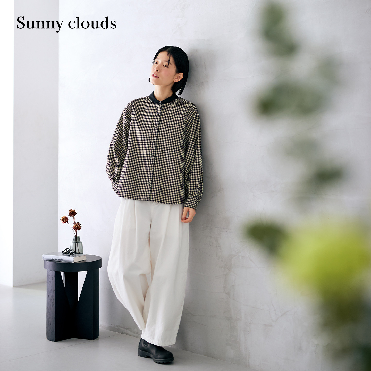春季新品 桑妮库拉/Sunny clouds 棉麻小圆领格子衬衫宽松上衣女