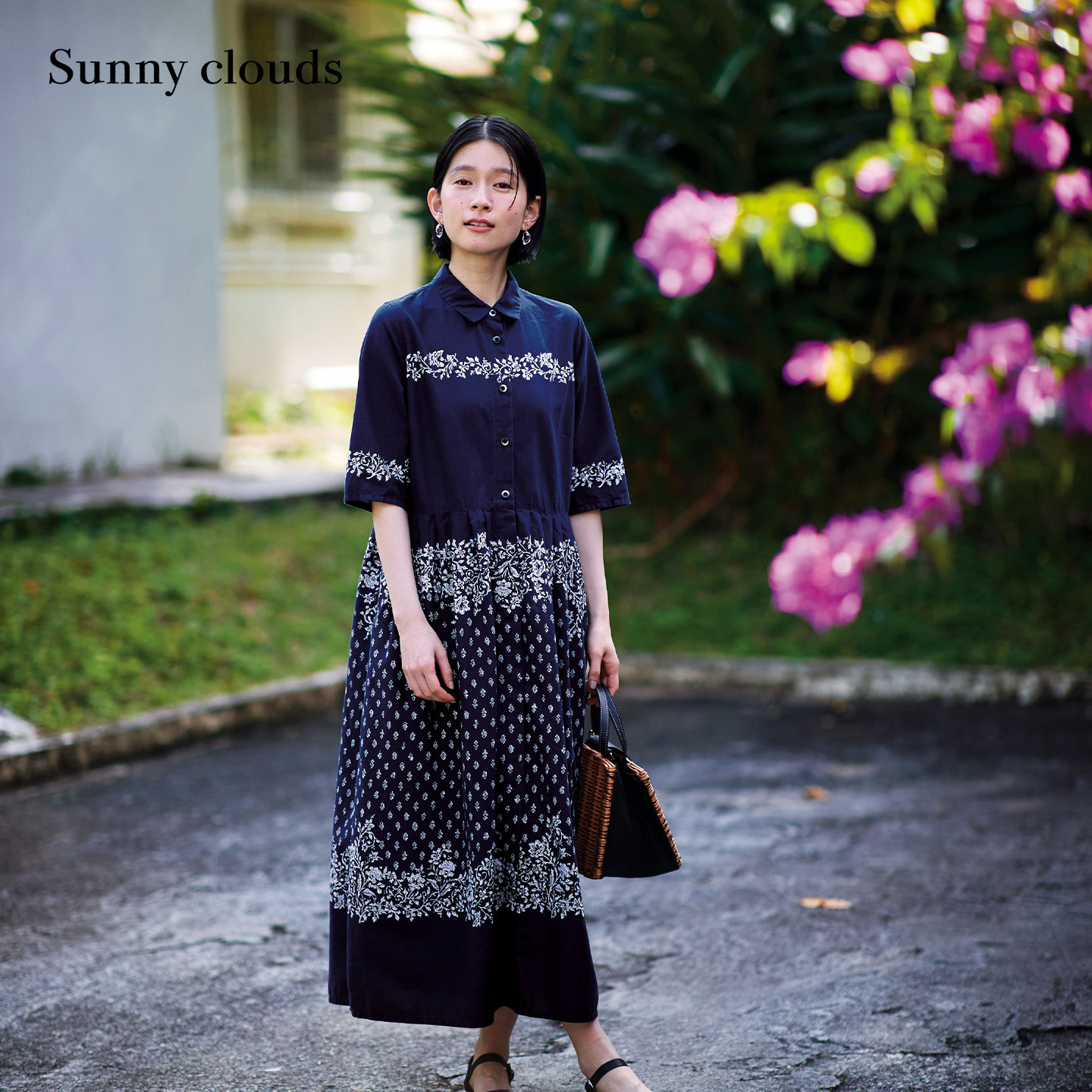 夏季新品 桑妮库拉/Sunny clouds纯棉方巾风印花半开身连衣裙长裙