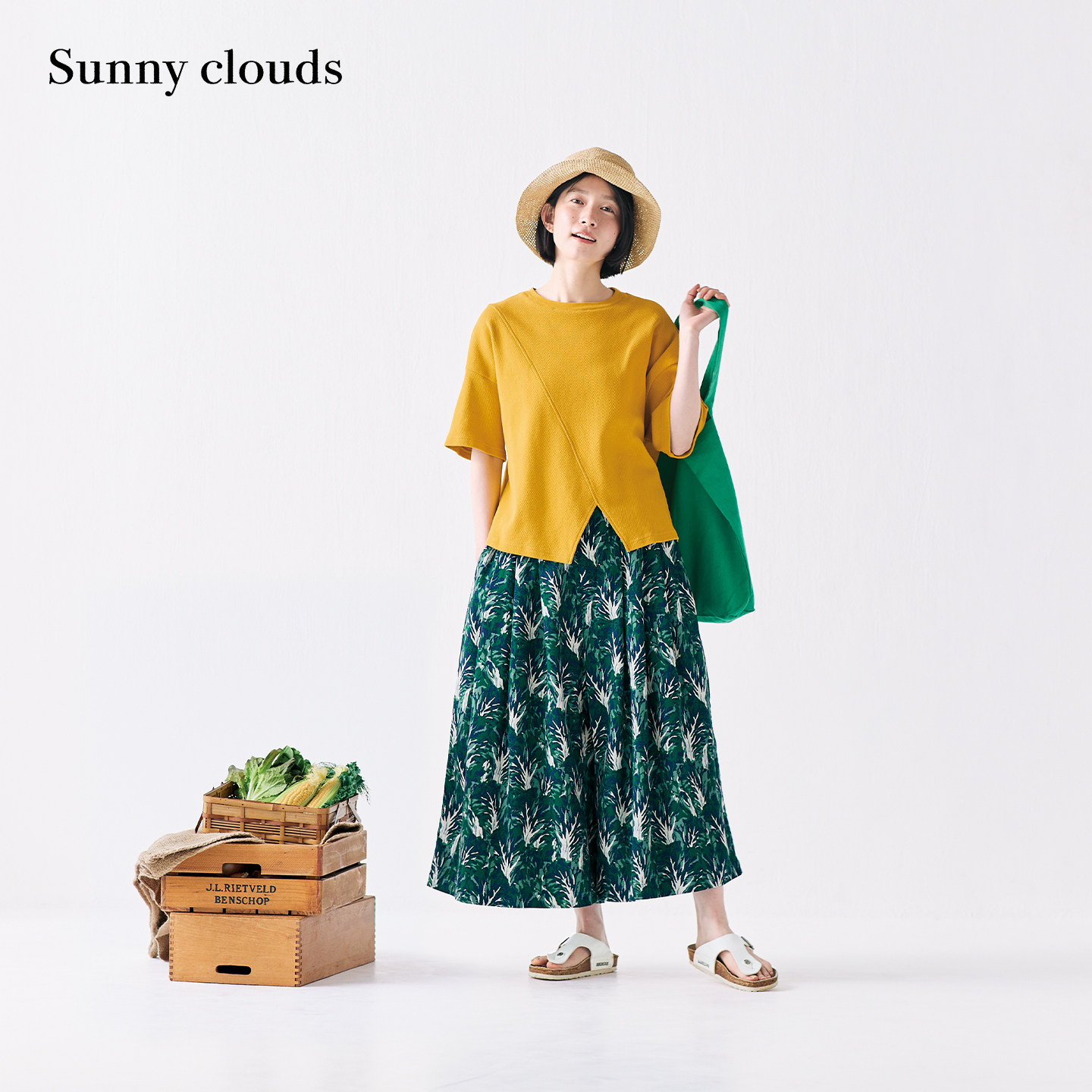 夏季新品 桑妮库拉/Sunny clouds纯棉白菜迷彩印花阔腿裙裤九分裤