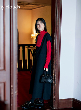 冬季新品 桑妮库拉/Sunny clouds连肩袖针织连衣裙叠穿长裙黑色