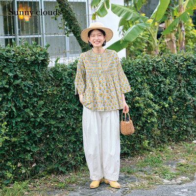 女式棉混宽松九分气球裤（白）