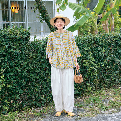 女式棉混宽松九分气球裤（白）