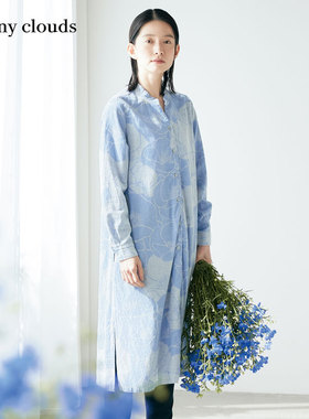 桑妮库拉/Sunny clouds 女式纯棉立领虞美人印花长款衬衫