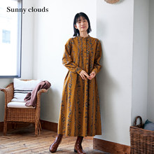 冬季新品 桑妮库拉/Sunny clouds 女式纯棉圣诞玫瑰印花A字连衣裙