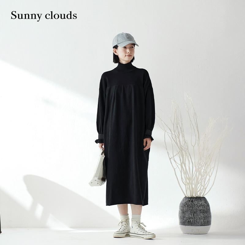 百搭高领连衣裙黑色宽松打底裙