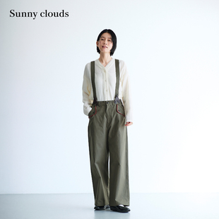春季新品 桑妮库拉/Sunny clouds纯棉可拆卸背带裤宽松百搭长裤女