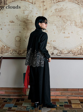 冬季新品 桑妮库拉/Sunny clouds纯棉黑色镂空刺绣衬衫宽松上衣女