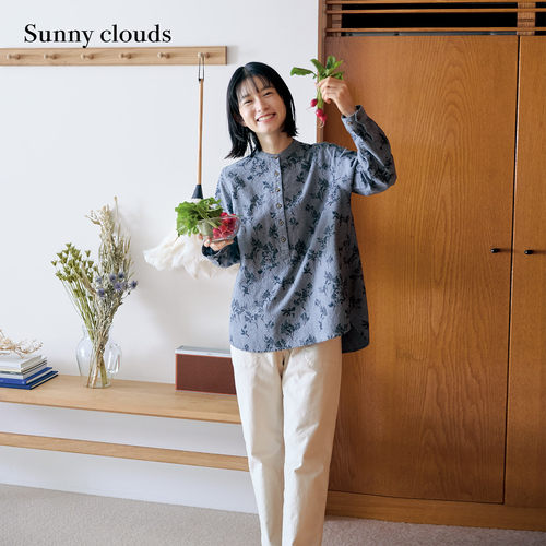 女式纯棉立领芜菁胡萝卜印花衬衫