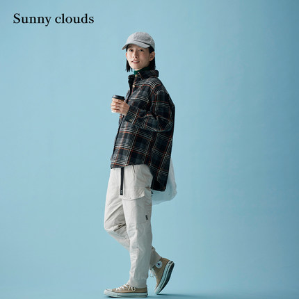 桑妮库拉/Sunny clouds绗缝夹棉罗纹收口萝卜裤灰白长裤