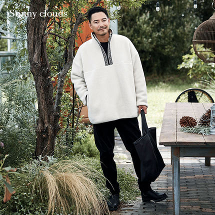 桑妮库拉/Sunny clouds 男式棉混舒适微弹条绒紧腿裤（黑）