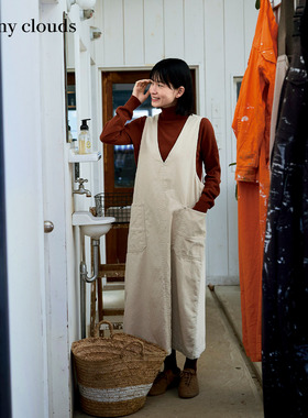 冬季新品 桑妮库拉/Sunny clouds 女式纯棉V领灯芯绒拼接背带裙