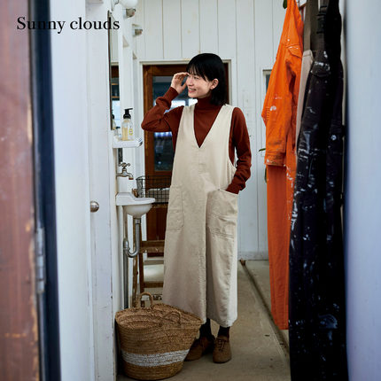 冬季新品 桑妮库拉/Sunny clouds 女式纯棉V领灯芯绒拼接背带裙