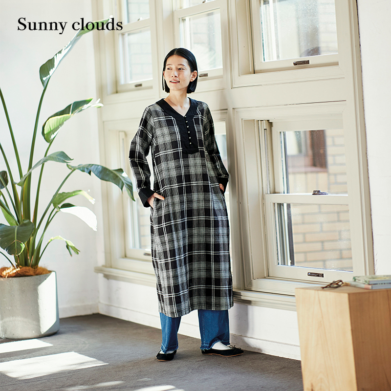 春季新品 桑妮库拉/Sunny clouds Notes日本面料 棉麻格子连衣裙 女装/女士精品 连衣裙 原图主图