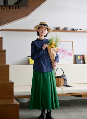 春季新品 桑妮库拉/Sunny clouds 女式纯棉蕾丝领衬衫（藏蓝）