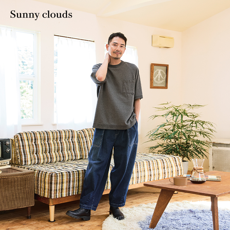 秋季新品 桑妮库拉/Sunny clouds 男式纯棉插肩T恤灰色五分袖上衣