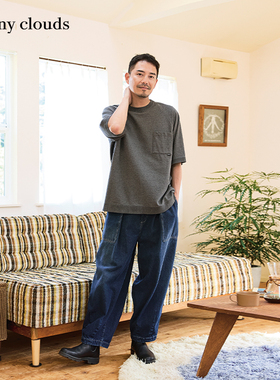 秋季新品 桑妮库拉/Sunny clouds 男式纯棉插肩T恤灰色五分袖上衣