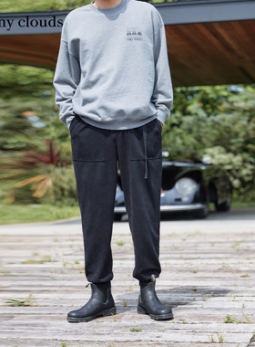 桑妮库拉/Sunny clouds男式山系斜纹收口裤黑色百搭长裤