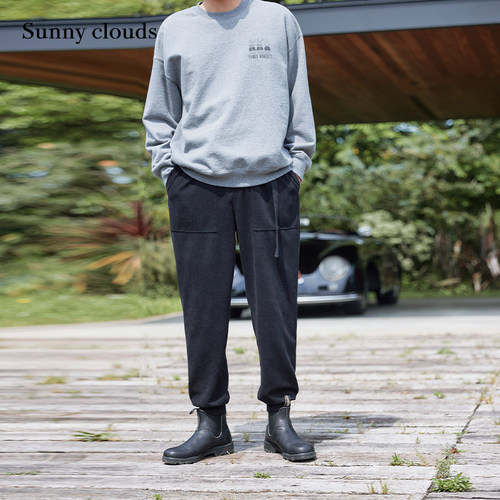 黑色修身束脚裤山系斜纹长裤