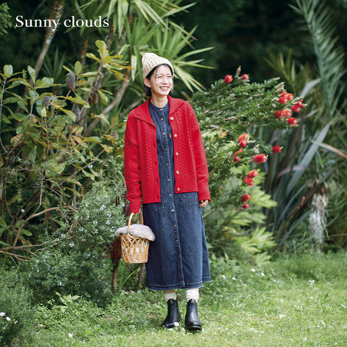 设计感红色开衫外套宽松百搭