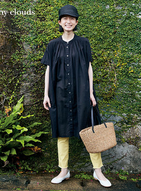 桑妮库拉/Sunny clouds 女式棉混微弹修身九分毛边紧腿裤黄