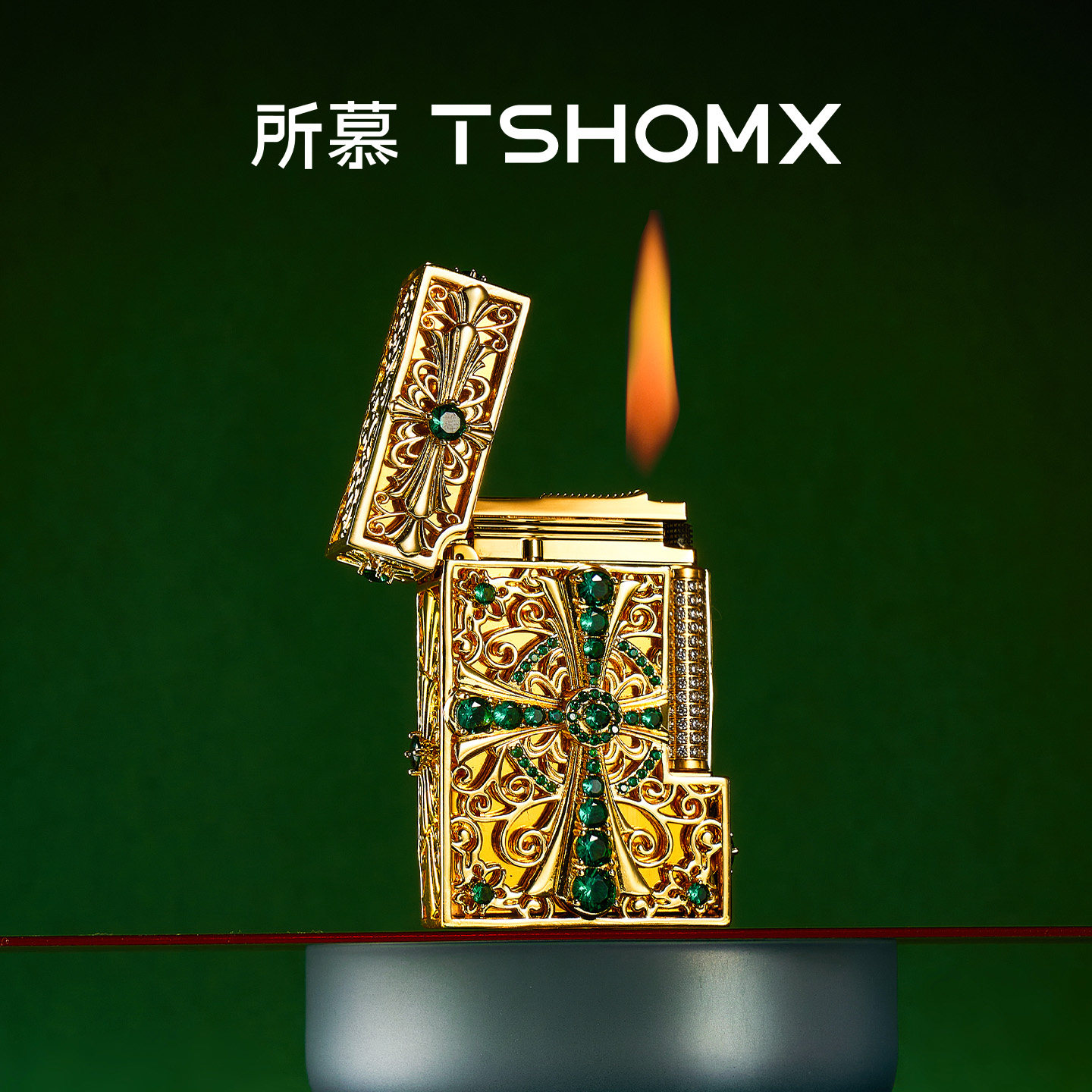 TSHOMX所慕【皇冠】打火机高级镶嵌锆石黄铜朗声机充气打火机送礼